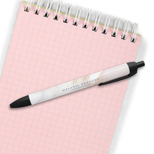 Modern Chic Rose Gold Blush Pink Marble Monogram Pen (Creator Uploaded)