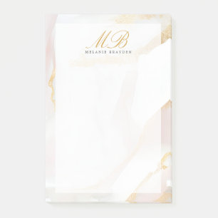 Modern Chic Rose Gold Blush Pink Marble Monogram Post-it Notes