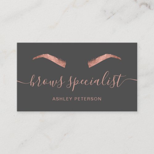 Modern chic rose gold brows trendy gray business card