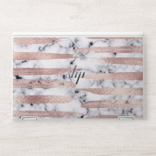 Modern Chic Rose Gold Brushstrokes Marble HP Laptop Skin