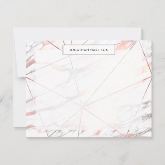 Modern Chic Rose Gold Copper Gray Geometric Marble Note Card (Front)