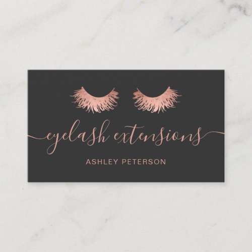 Modern chic rose gold eyelashes trendy gray business card
