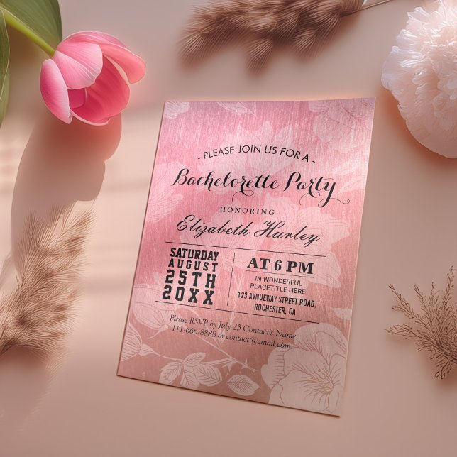 Modern Chic Rose Gold Floral Bachelorette Party Invitation (Creator Uploaded)