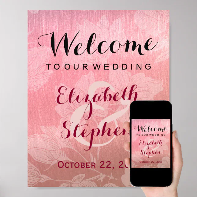 Modern Chic Rose Gold Floral Wedding Sign Poster | Zazzle