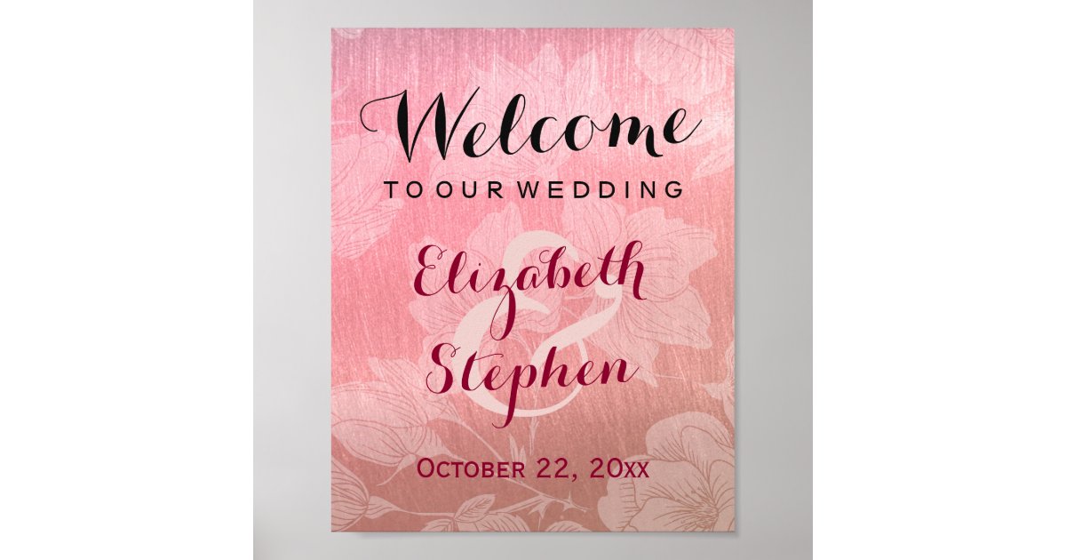 Modern Chic Rose Gold Floral Wedding Sign Poster | Zazzle