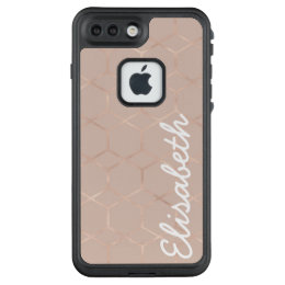 Modern chic Rose gold geometric hexagon your name LifeProof FRĒ iPhone 7 Plus Case