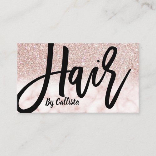 Modern Chic Rose Gold Glitter Marble Hair Stylist Business Card