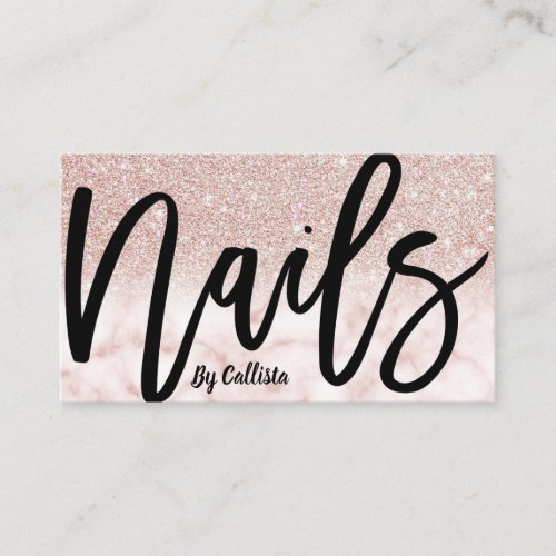 Modern Chic Rose Gold Glitter Marble Nail Tech Business Card