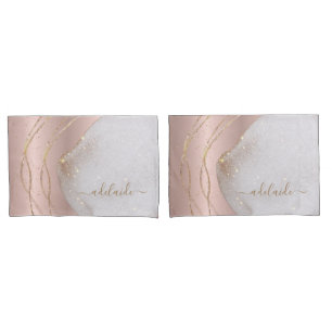 Modern Chic Rose Gold Glitter Script Monogram Name Pillow Case