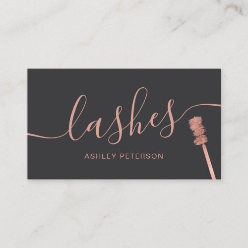 Modern chic rose gold lashes brush gray business card