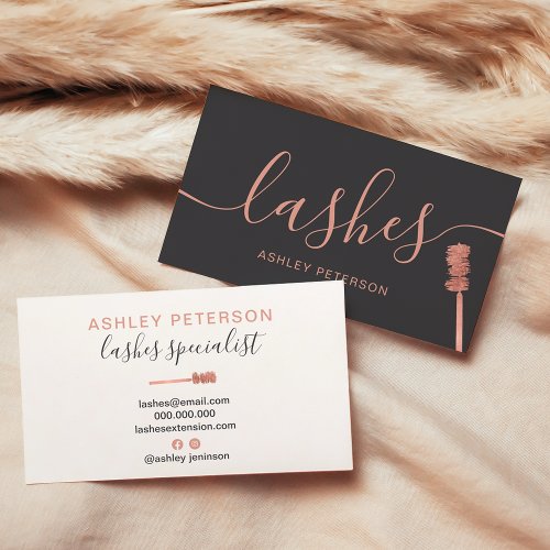Modern chic rose gold lashes brush gray business card