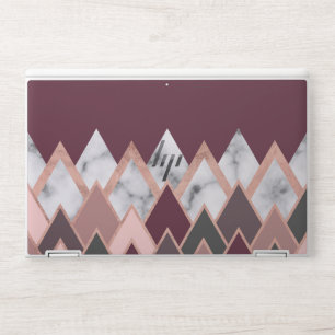 Modern Chic Rose Gold Marble Red Triangles HP Laptop Skin