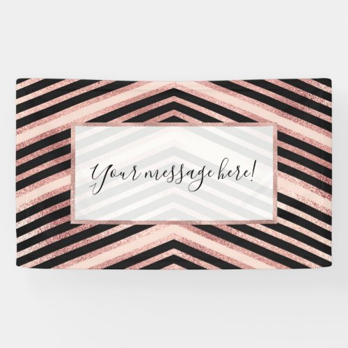 Modern Chic Rose Gold Pink Black Chevron Geo Banner