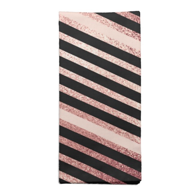 Modern Chic Rose Gold Pink Black Chevron Geo Cloth Napkin (Folded)