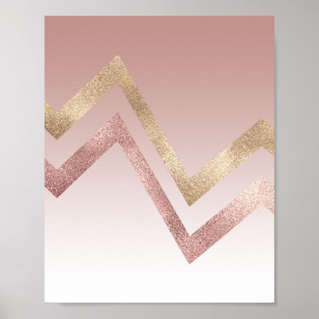 Modern Chic Rose Gold Pink Chevron Gradient Poster (Front)