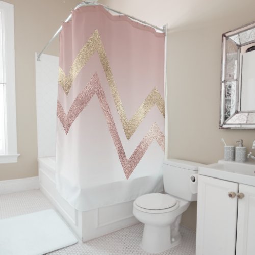 Modern Chic Rose Gold Pink Chevron Gradient Shower Curtain