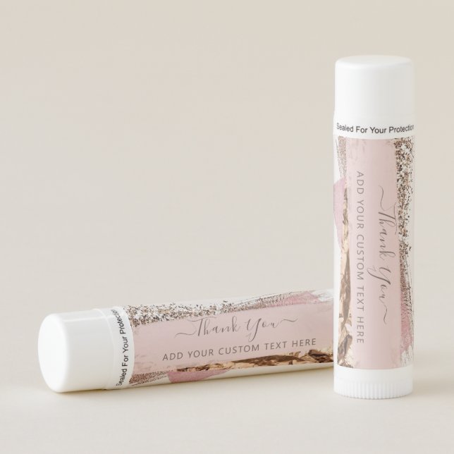 Modern Chic Rose Gold & Pink Custom Thank You Lip Balm (Front)