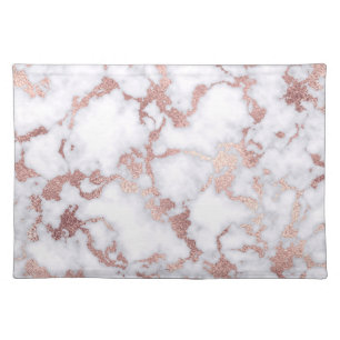 Modern Chic Rose Gold White Marble Stone Pattern Cloth Placemat