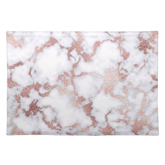 Modern Chic Rose Gold White Marble Stone Pattern Cloth Placemat (Front)