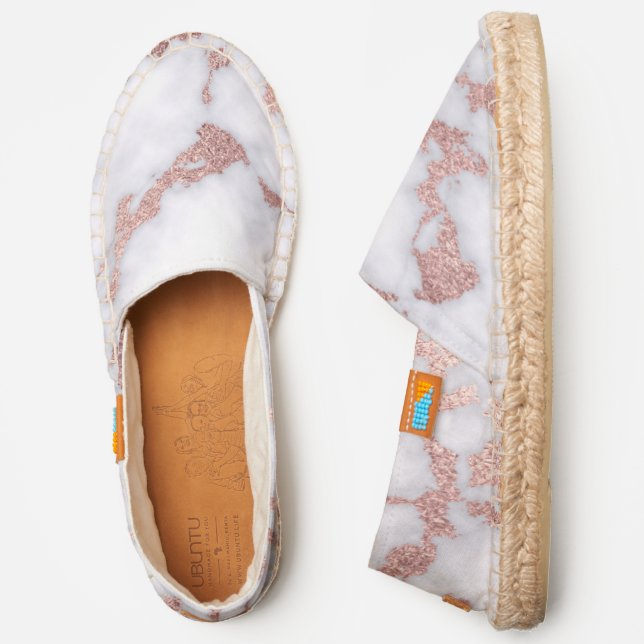 Modern Chic Rose Gold White Marble Stone Pattern Espadrilles (Side)