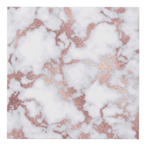 Modern Chic Rose Gold White Marble Stone Pattern Faux Canvas Print