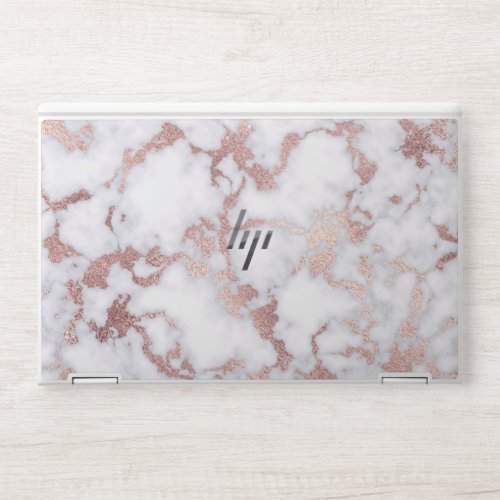 Modern Chic Rose Gold White Marble Stone Pattern HP Laptop Skin