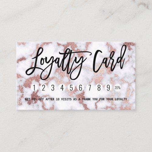 Modern Chic Rose Gold White Marble Stone Pattern Loyalty Card