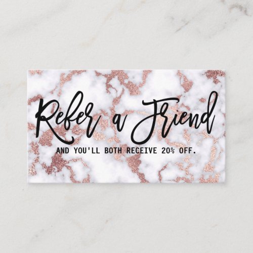 Modern Chic Rose Gold White Marble Stone Pattern Referral Card