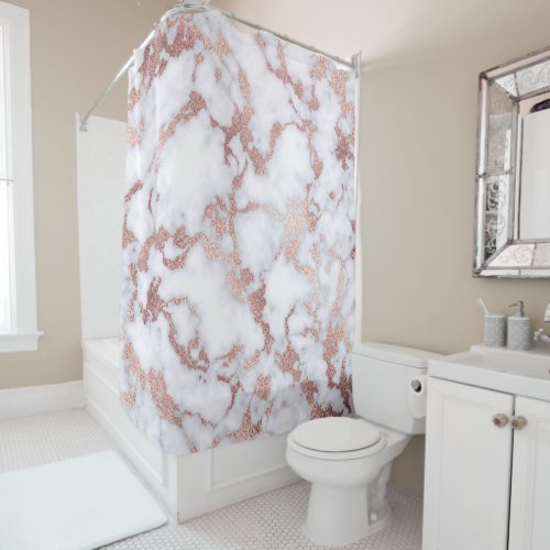 Modern Chic Rose Gold White Marble Stone Pattern Shower Curtain