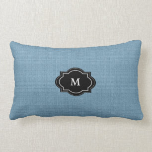 Modern Chic Rustic Blue Monogram faux burlap Lumbar Pillow