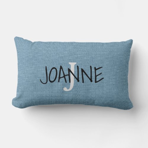 Modern Chic Rustic Blue Monogram name faux burlap Lumbar Pillow