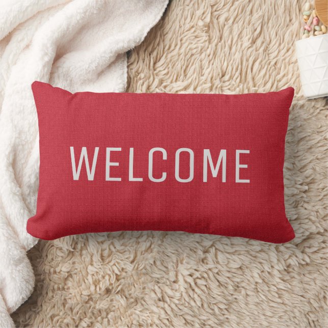 Modern chic rustic red faux burlap Welcome pillow (Blanket)