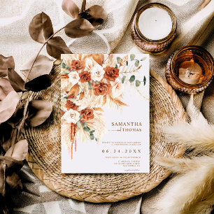Modern Chic Rustic Terracotta Floral Wedding  Invitation