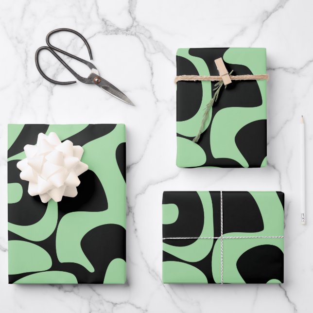 Modern Chic Sage Green Black Trendy Wrapping Paper Sheets (Front)