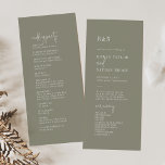 Modern Chic Sage Green Flat Wedding Program<br><div class="desc">This minimalist chic sage green flat wedding program is perfect for a simple wedding. The minimal boho design features rustic unique and stylish bohemian typography in an olive green woodland earth tone color. Include the name of the bride and groom, the wedding date and location, thank you message, order of...</div>