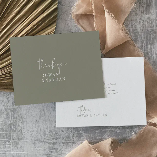 Modern Chic Sage Green Flat Wedding Thank You Card | Zazzle