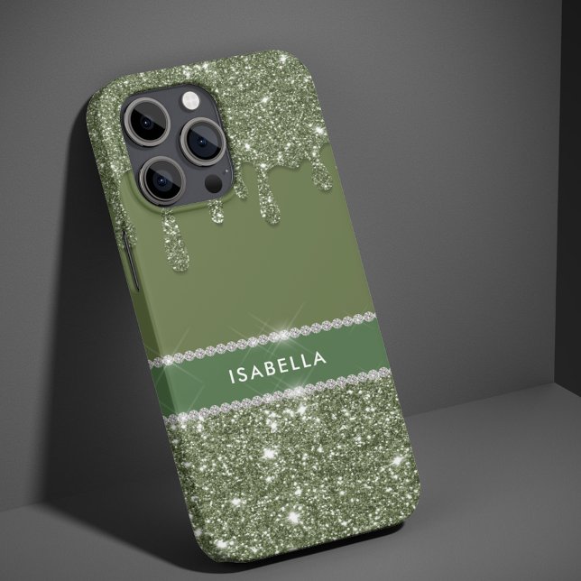 Modern Chic Sage Green Glitter Sparkle Diamond Case-Mate iPhone Case (Creator Uploaded)