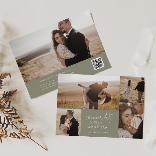 Modern Chic Sage Green Photo Collage Save The Date