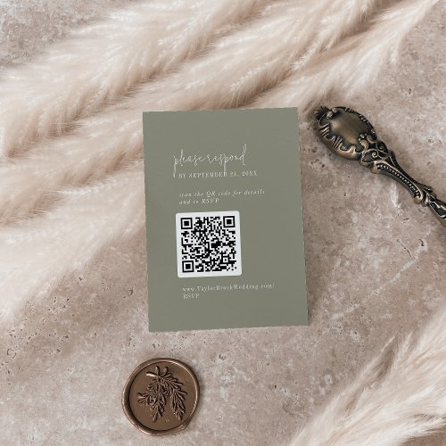 Modern Chic Sage Green QR Code RSVP Enclosure Card