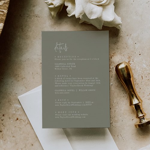 Modern Chic Sage Green Wedding Details Enclosure Card
