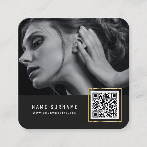modern chic scannable barcode QR code photo Square Business Card