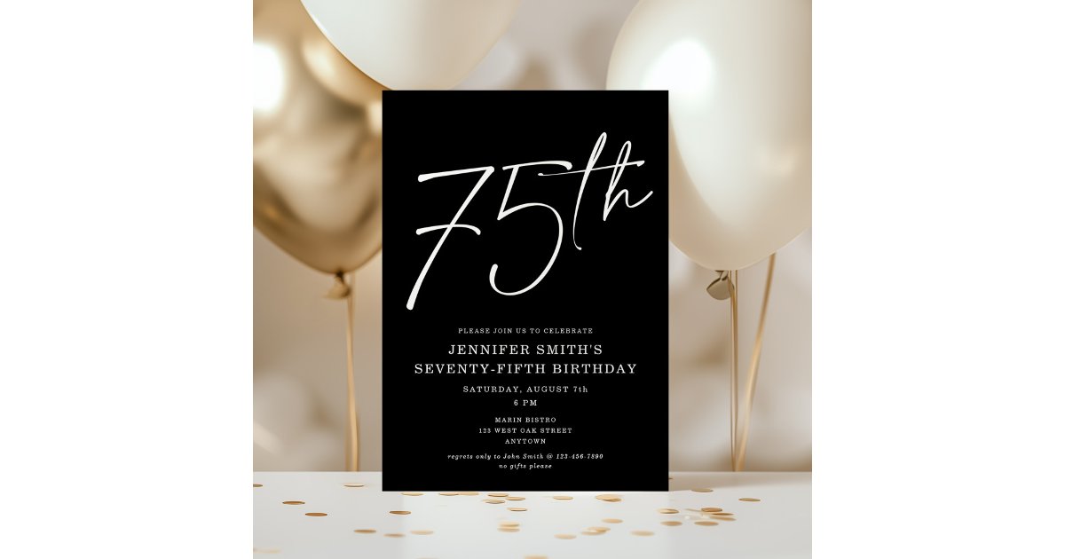 Modern Chic Script 75th Birthday Party Invitation | Zazzle