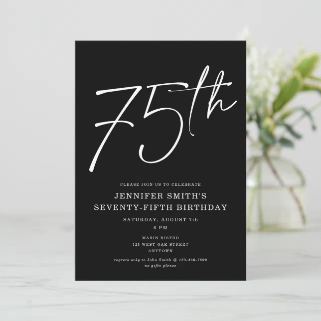 Modern Chic Script 75th Birthday Party Invitation | Zazzle