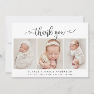 Modern Chic Script Baby 3 Photo Collage Thank You