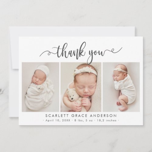Modern Chic Script Baby 3 Photo Collage Thank You