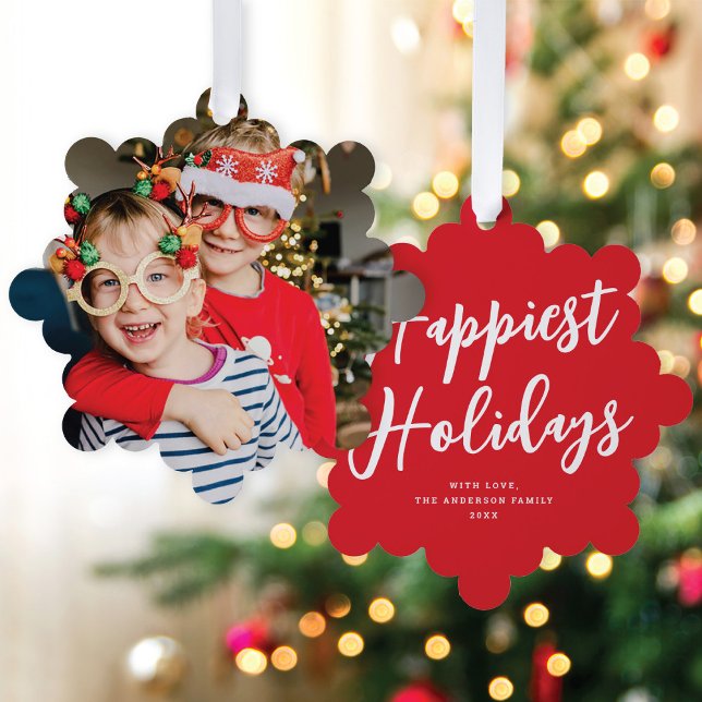Modern Chic Script Big Photo Christmas Holiday  Ornament Card (Creator Uploaded)