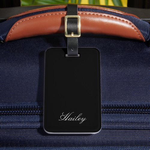 Modern Chic Script Black and White Personalized Luggage Tag