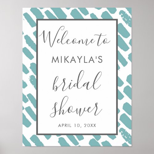 Modern Chic Script Blue Bridal Shower Welcome Sign