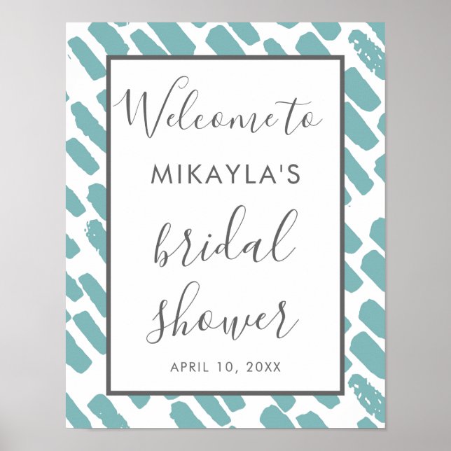 Modern Chic Script Blue Bridal Shower Welcome Sign (Front)