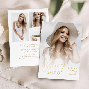 Modern Chic Script Class of 2025 Photo Graduation Foil Invitation